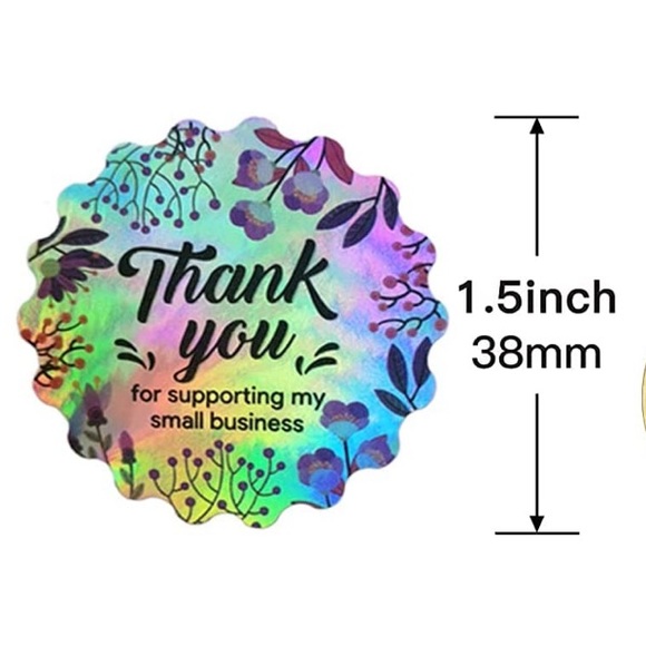 Last set🎉 50 THANK YOU Holographic Silver with floral - scalloped stickers - Picture 4 of 4